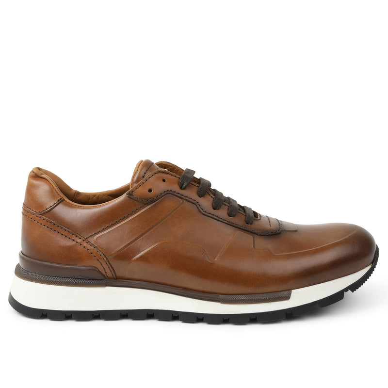Davio Hand-Burnished Leather Sneaker - Cognac Leather