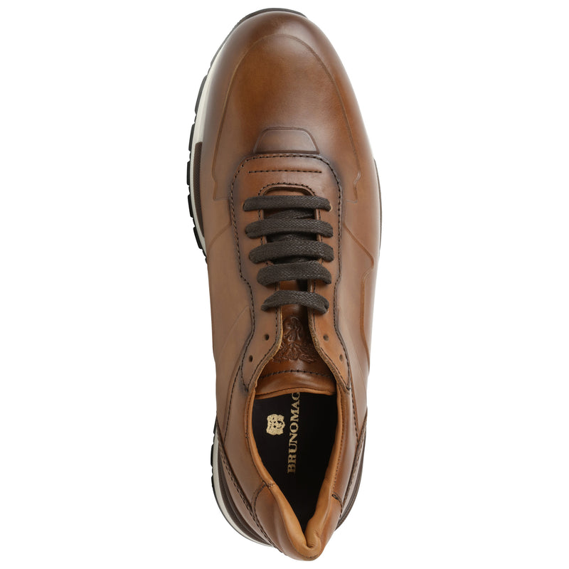 Davio Hand-Burnished Leather Sneaker - Cognac Leather