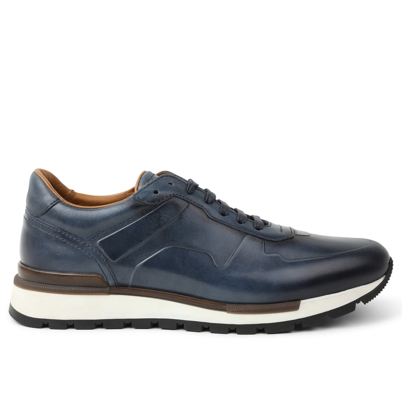 Davio Hand-Burnished Leather Sneaker - Navy Leather