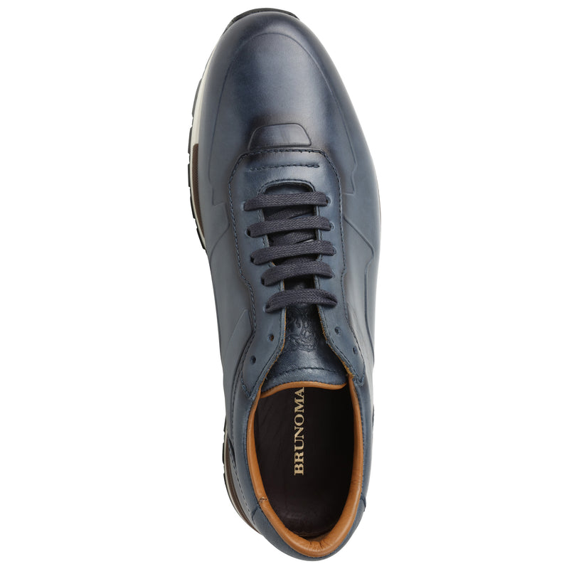 Davio Hand-Burnished Leather Sneaker - Navy Leather