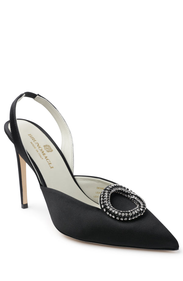 Desiree Embellished Slingback Heel - Black Satin