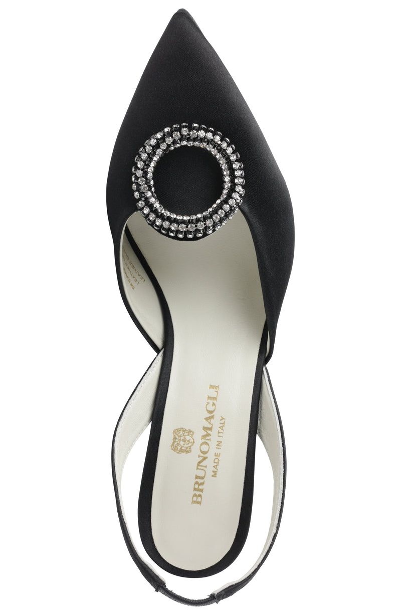 Desiree Embellished Slingback Heel - Black Satin