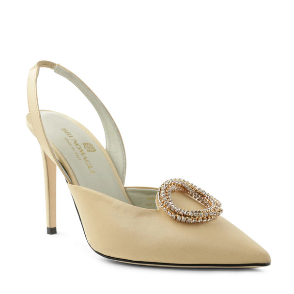 Desiree Embellished Slingback Heel - Champagne Satin