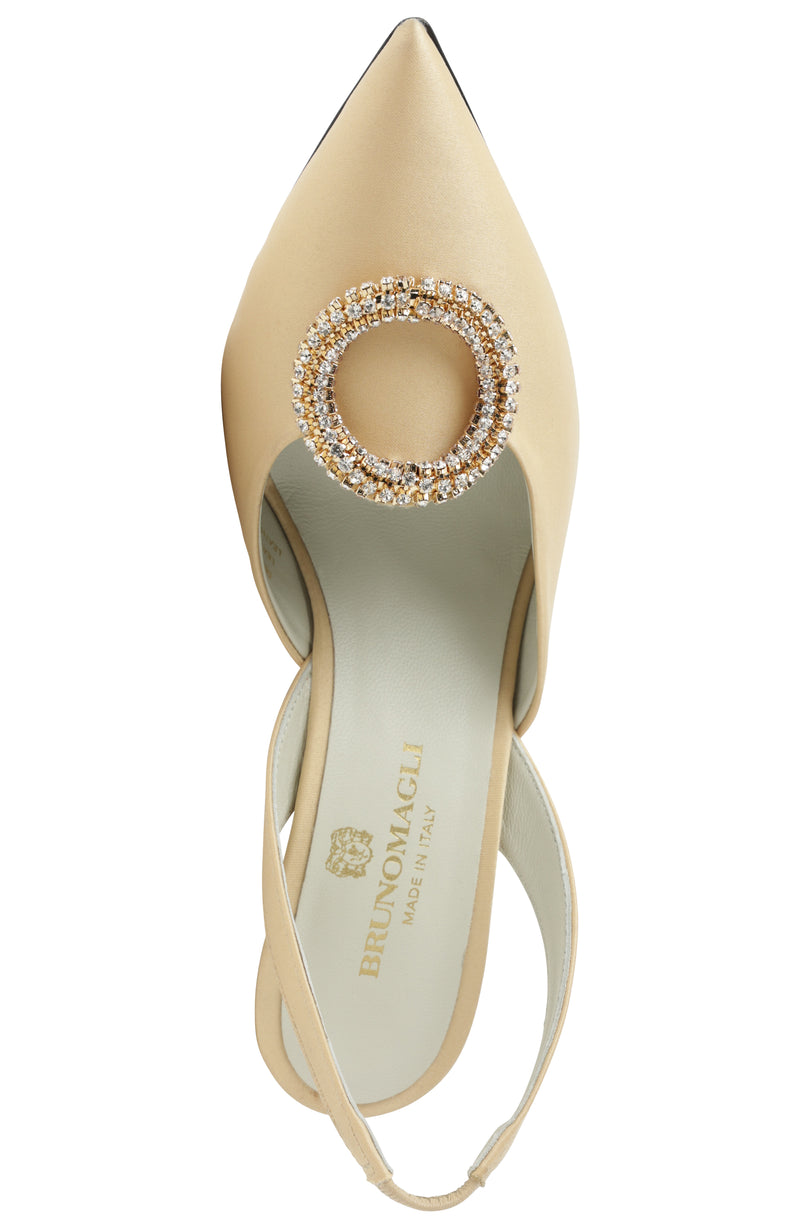 Desiree Embellished Slingback Heel Champagne Satin Bruno Magli