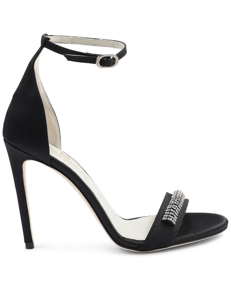 Estelle Embellished Open-Toe Heel  - Black Satin