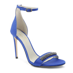 Estelle Embellished Open-Toe Heel  - Blue Satin