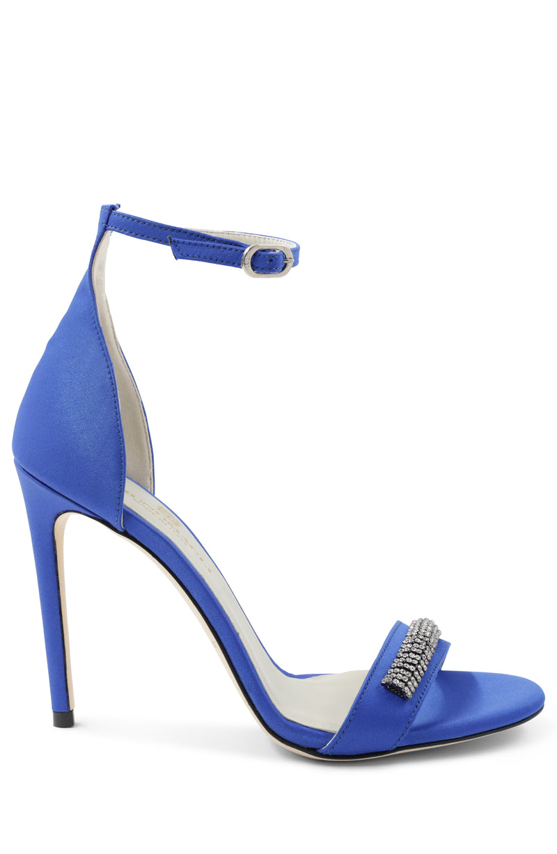 Estelle Embellished Open-Toe Heel  - Blue Satin