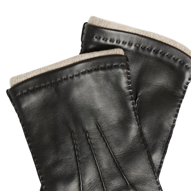 Men's Nappa Leather Gloves with Cashmere Cuff - Black