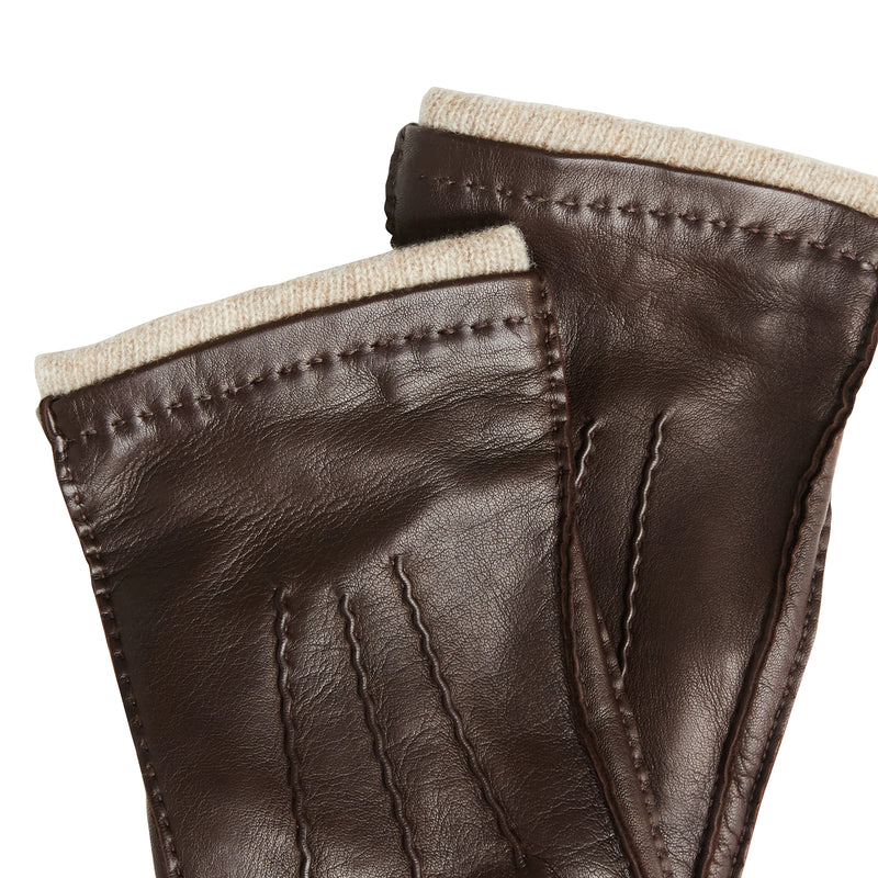 Men's Nappa Leather Gloves with Cashmere Cuff - Brown