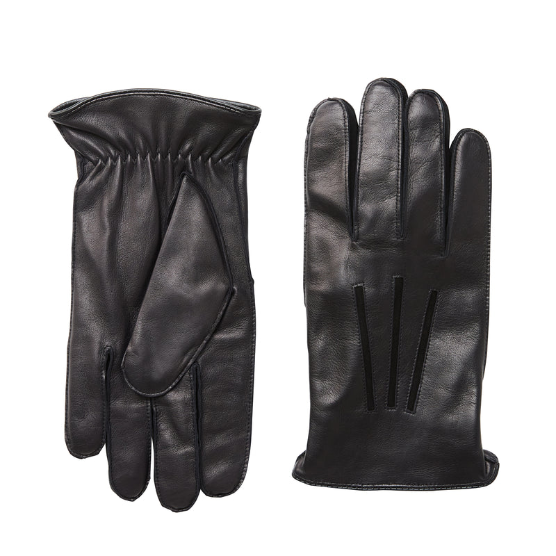 Men's Nappa Leather Cut-Out Points Gloves - Black
