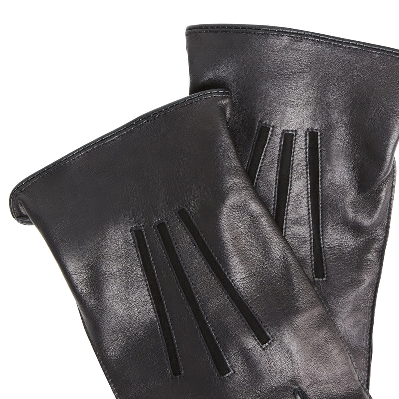 Men's Nappa Leather Cut-Out Points Gloves - Black