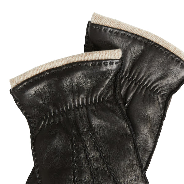Men's Nappa Leather Gathered Wrist Gloves - Black
