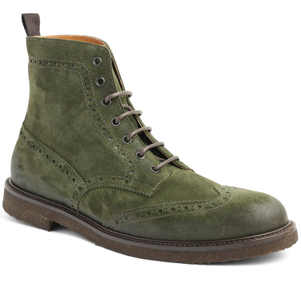Gleason Wingtip Brogue Suede Oxford Boot - Olive Suede