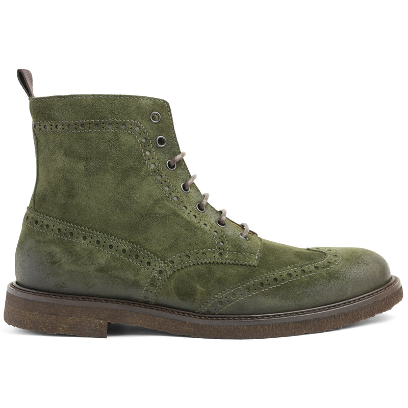 Gleason Wingtip Brogue Suede Oxford Boot - Olive Suede