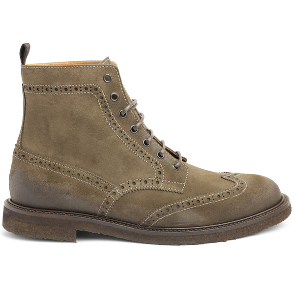 Gleason Wingtip Brogue Suede Oxford Boot - Taupe Suede