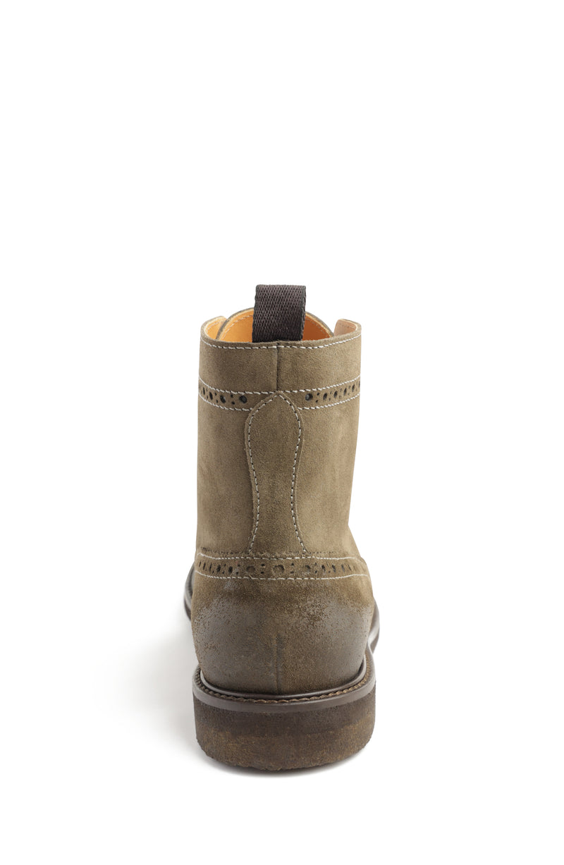 Gleason Wingtip Brogue Suede Oxford Boot - Taupe Suede