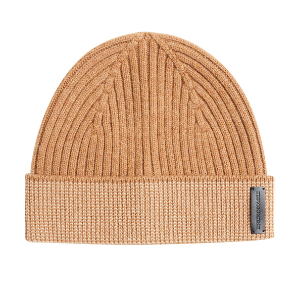 Men's Cashmere Striped Cuff Hat - Camel