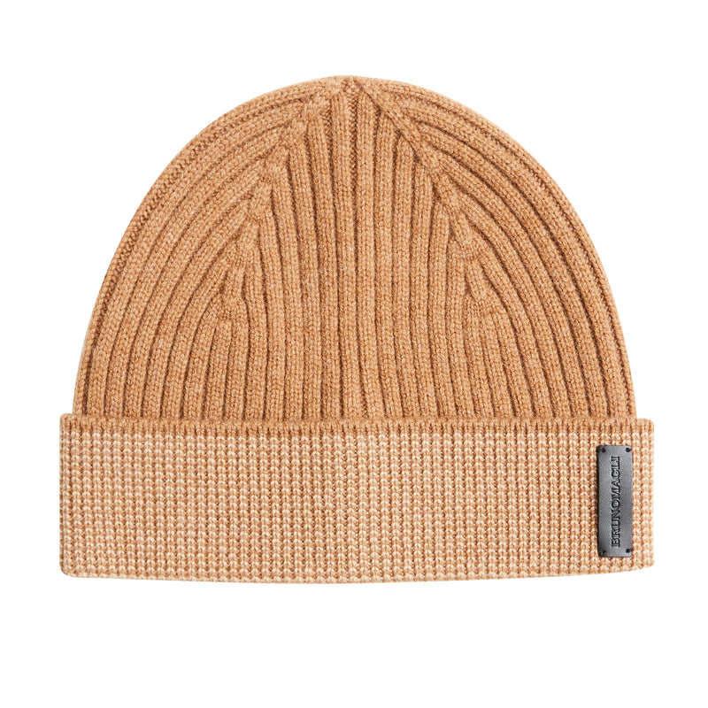 Men's Cashmere Striped Cuff Hat - Camel