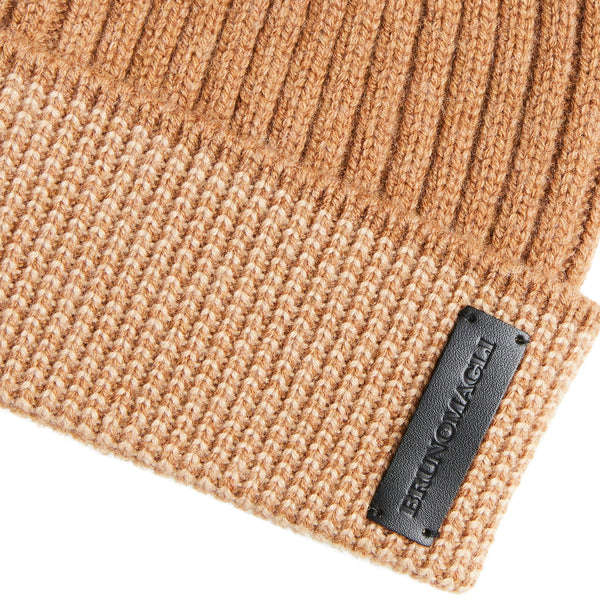 Men's Cashmere Striped Cuff Hat - Camel