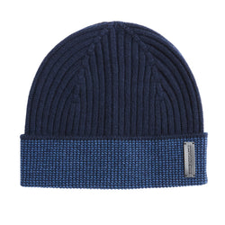 Men's Cashmere Striped Cuff Hat - Navy