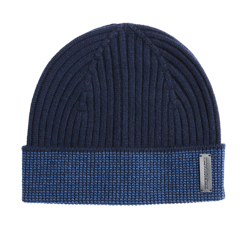 Men's Cashmere Striped Cuff Hat - Navy