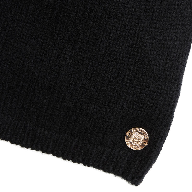 Women's Cashmere Jersey Slouch Hat with Shearling Pom - Black
