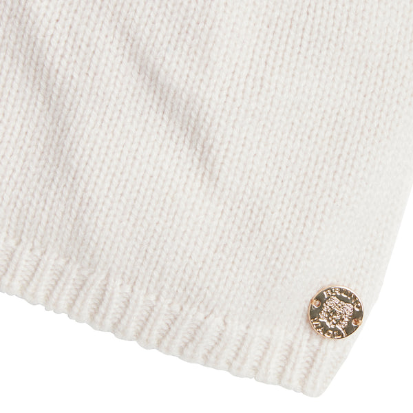 Women's Cashmere Jersey Slouch Hat with Shearling Pom - Ivory