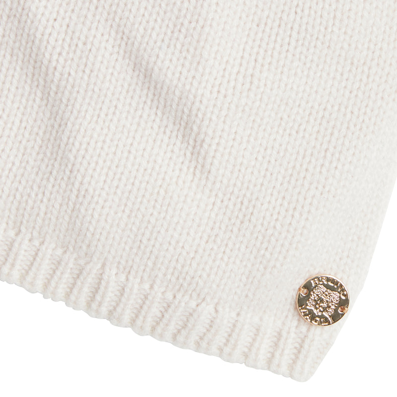 Women's Cashmere Jersey Slouch Hat with Shearling Pom - Ivory