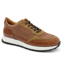 Holden Leather Raffia Lace-Up Sneaker - Cognac