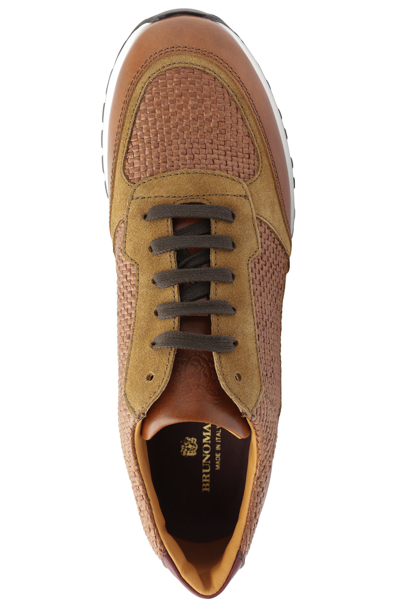 Holden Leather Raffia Lace-Up Sneaker - Cognac