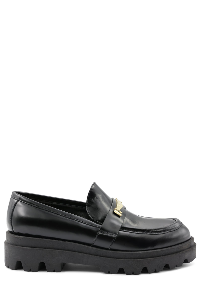 Lapo Polished Leather Modern Loafer - Black
