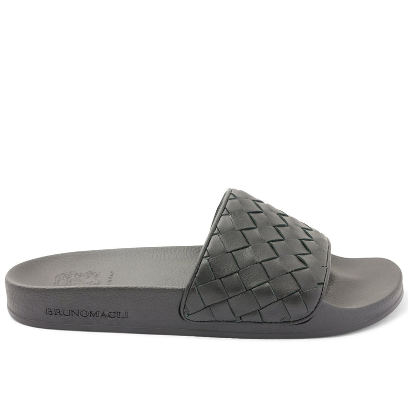 Magnus Sporty Leather & Suede Slide - Black