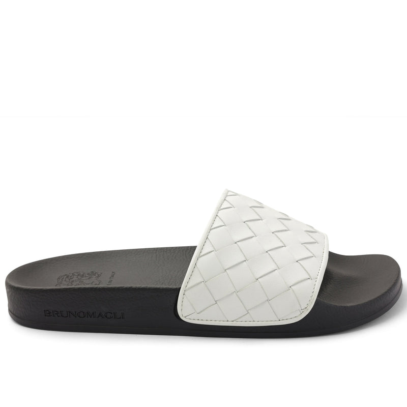 Magnus Sporty Leather & Suede Slide - White