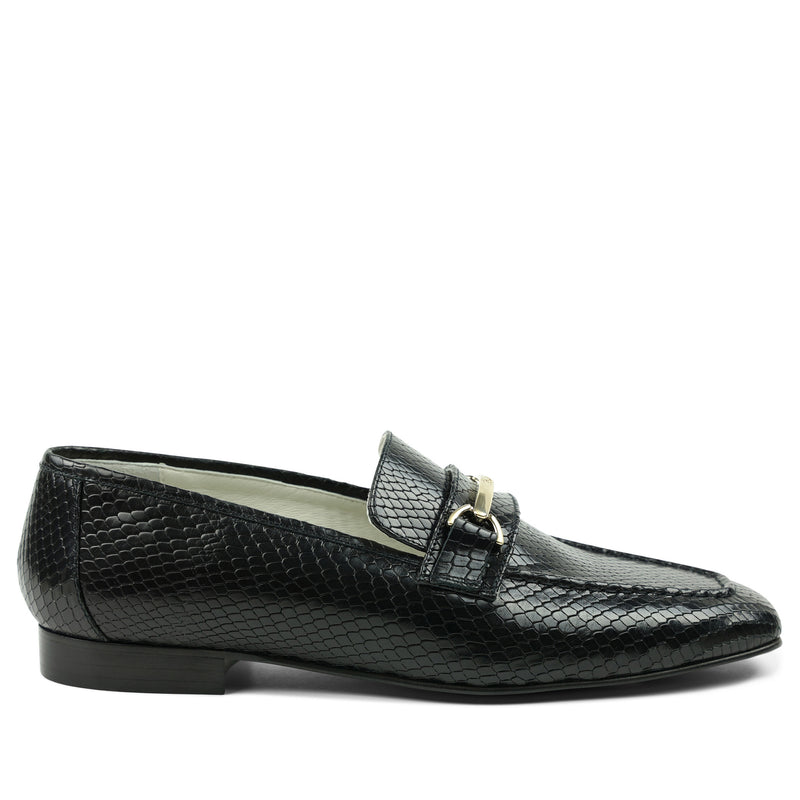 Marco Women's Snake-Print Leather Loafer - Black