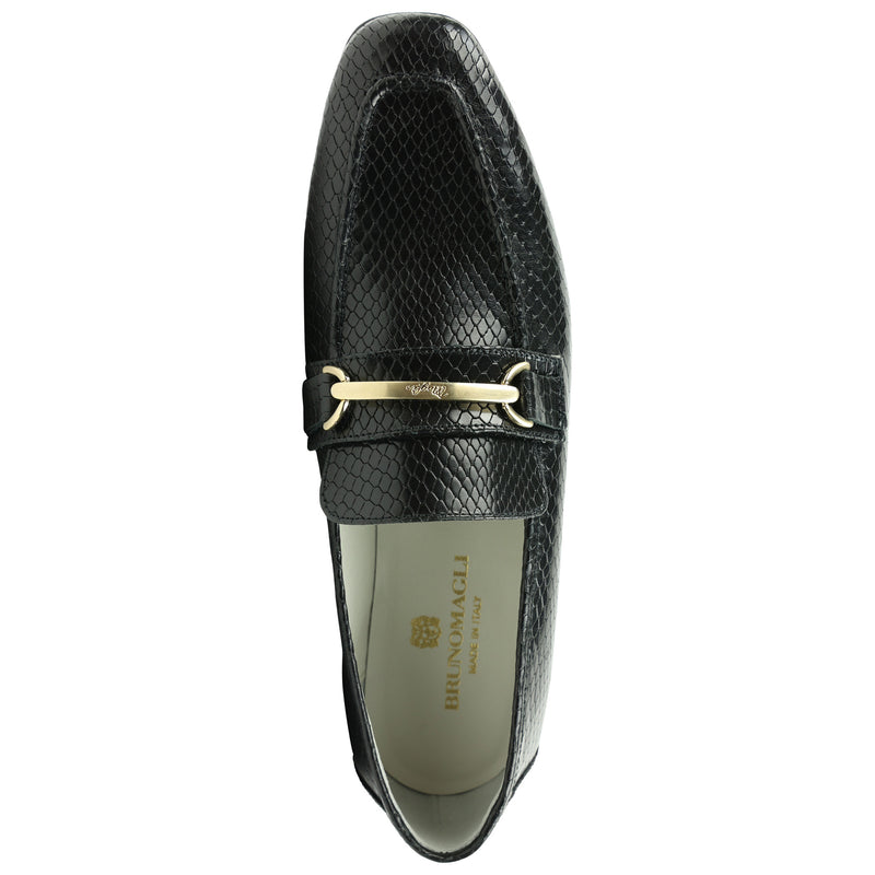 Marco Women's Snake-Print Leather Loafer - Black