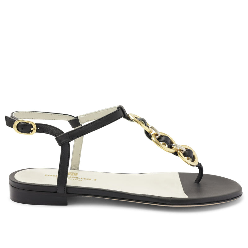 Marina Leather Embellished Thong Sandal - Black