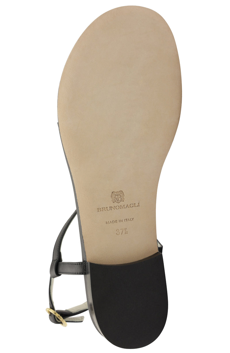 Marina Leather Embellished Thong Sandal - Black
