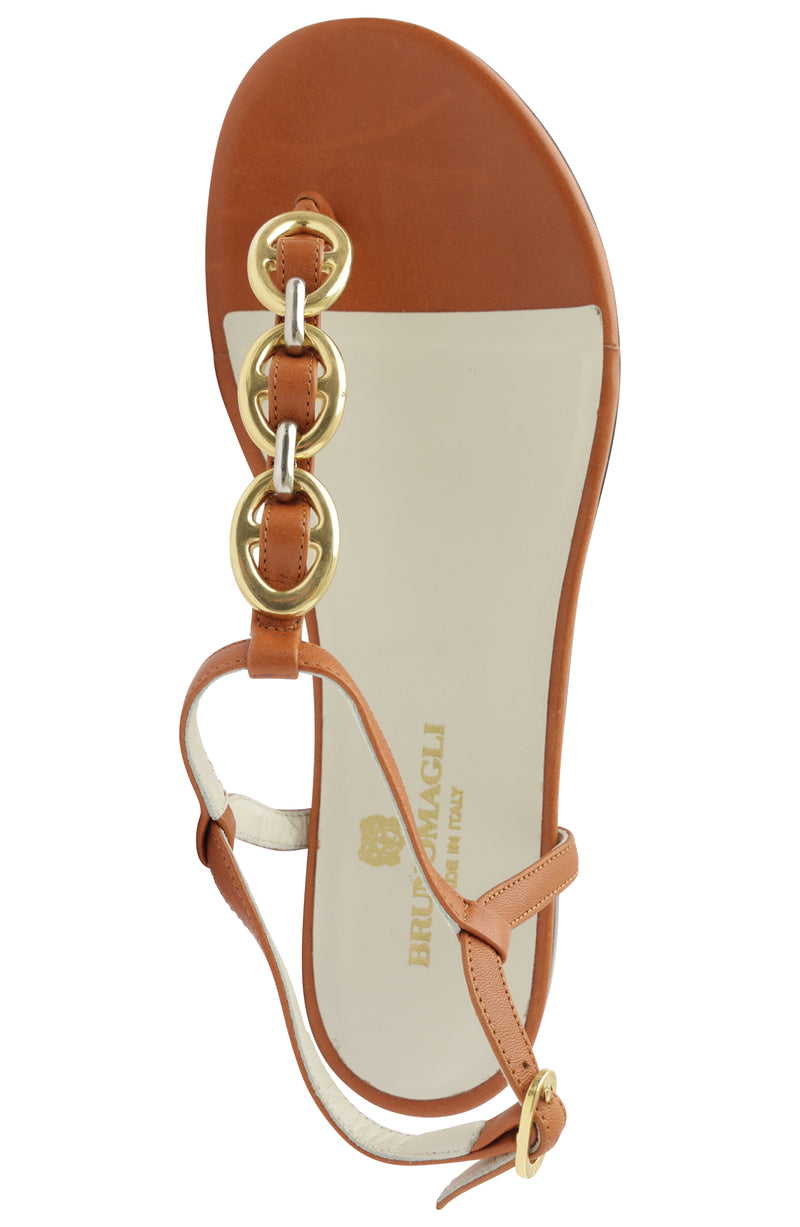 Marina Leather Embellished Thong Sandal - Cognac