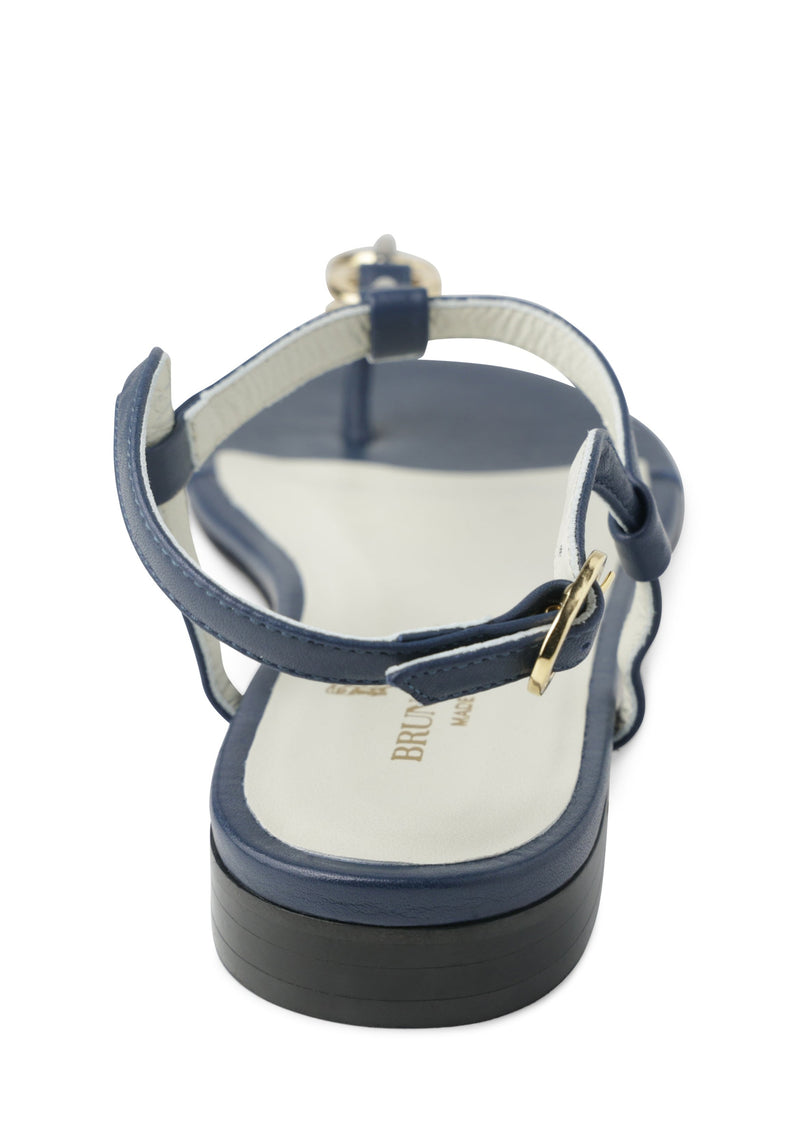 Marina Leather Embellished Thong Sandal - Navy