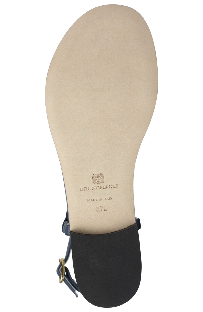 Marina Leather Embellished Thong Sandal - Navy