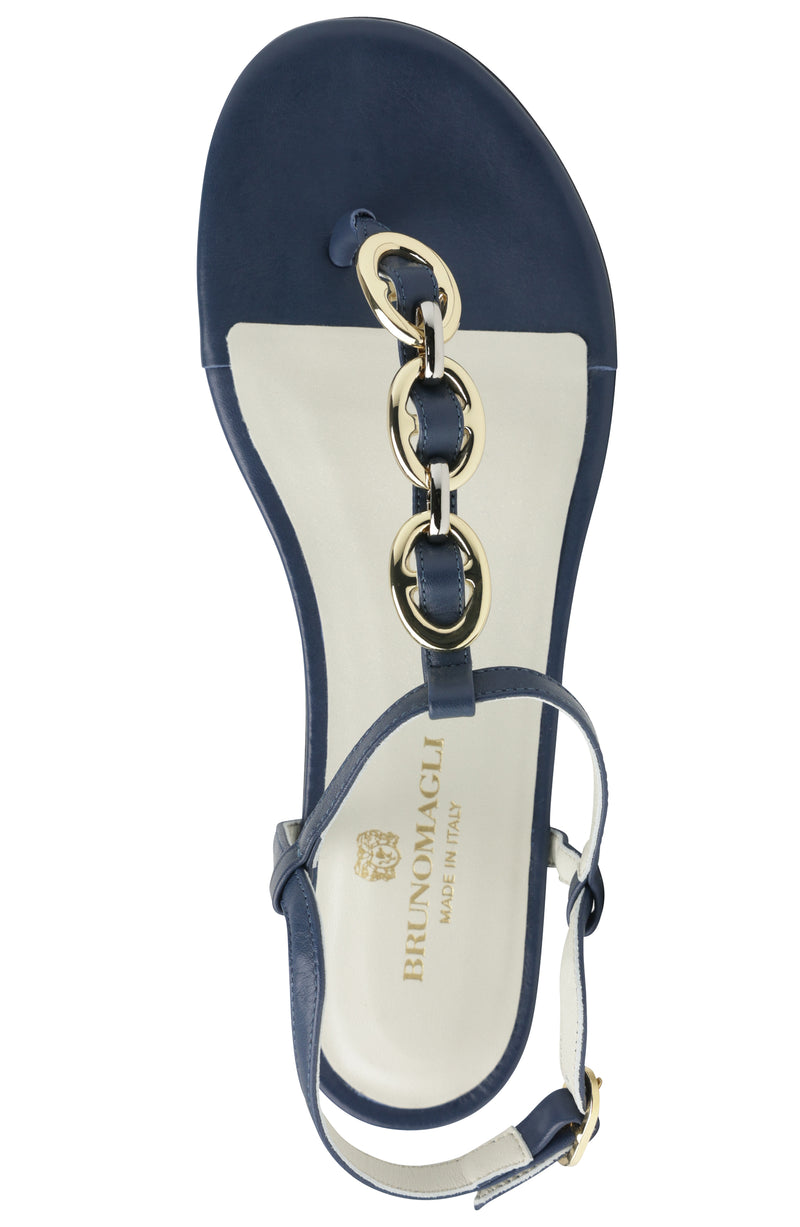Marina Leather Embellished Thong Sandal - Navy