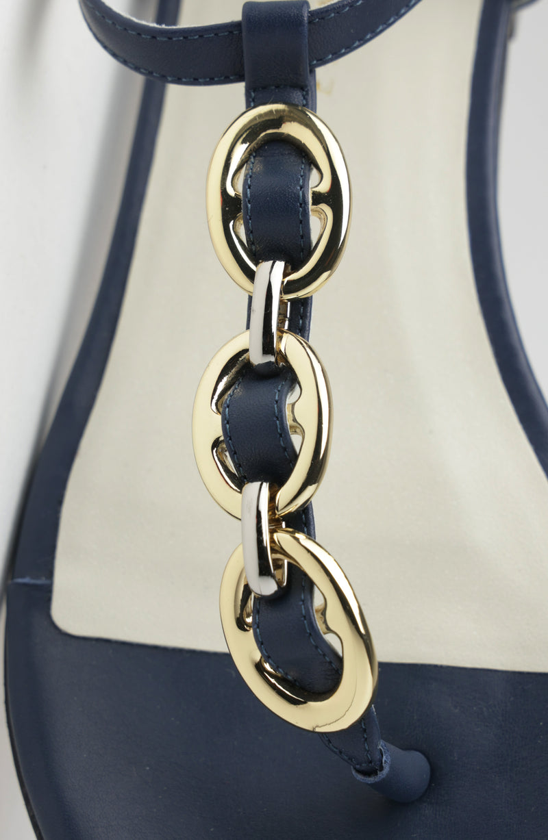 Marina Leather Embellished Thong Sandal - Navy