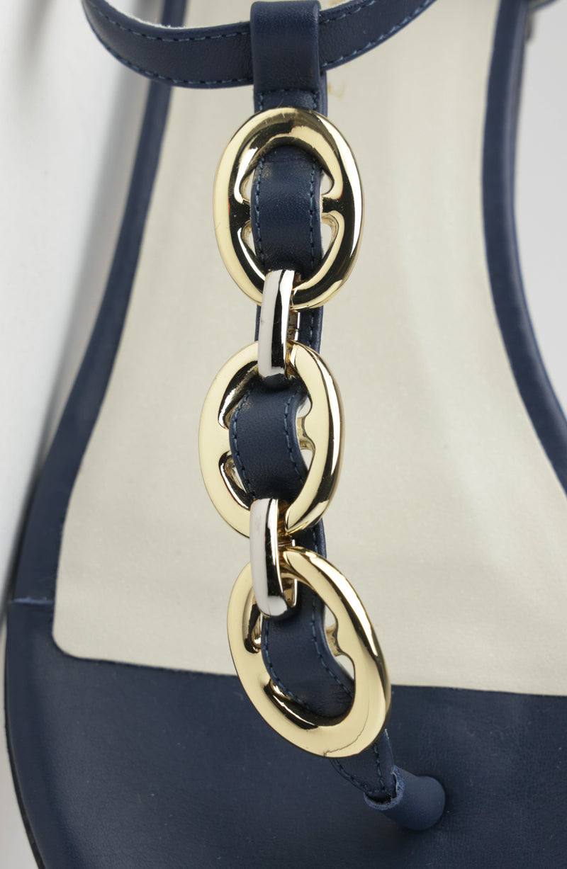 Marina Leather Embellished Thong Sandal - Navy – Bruno Magli