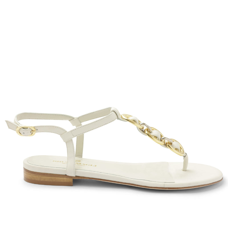 Marina Leather Embellished Thong Sandal - Off White