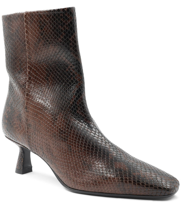 Mati Heeled Leather Ankle Boot - Brown/Black Snake