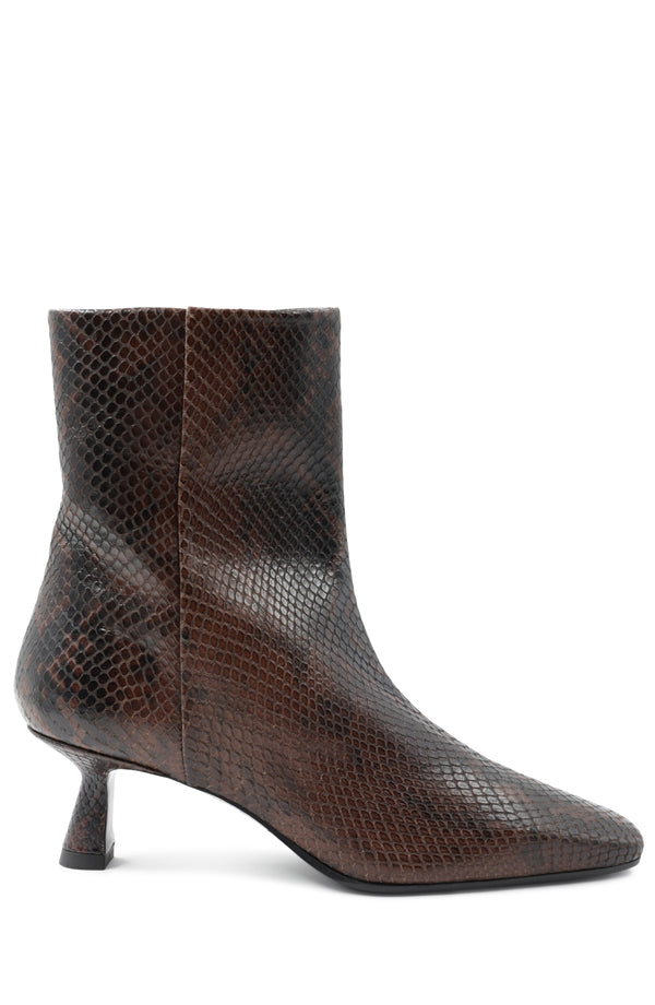 Mati Heeled Leather Ankle Boot - Brown/Black Snake