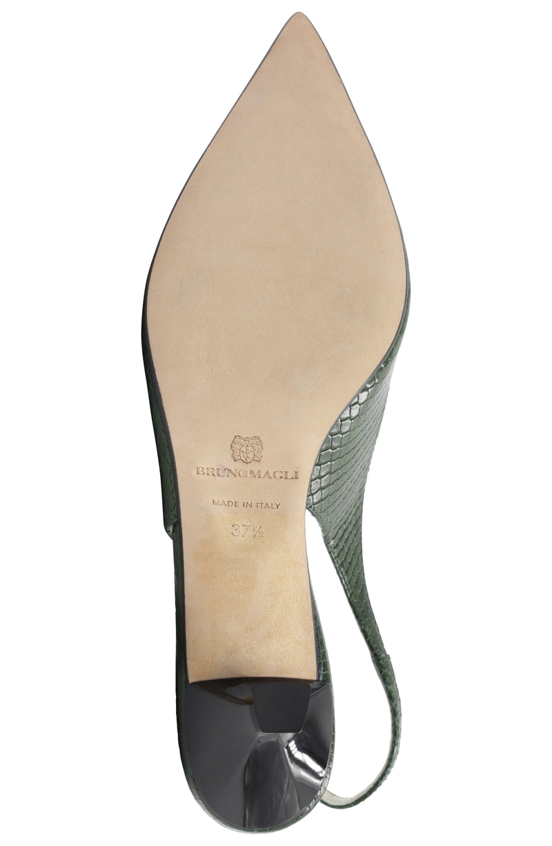 Matilde Leather Slingback Pump - Emerald Viper