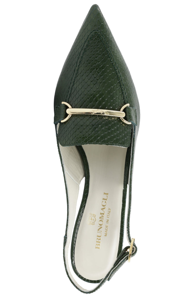 Matilde Leather Slingback Pump - Emerald Viper