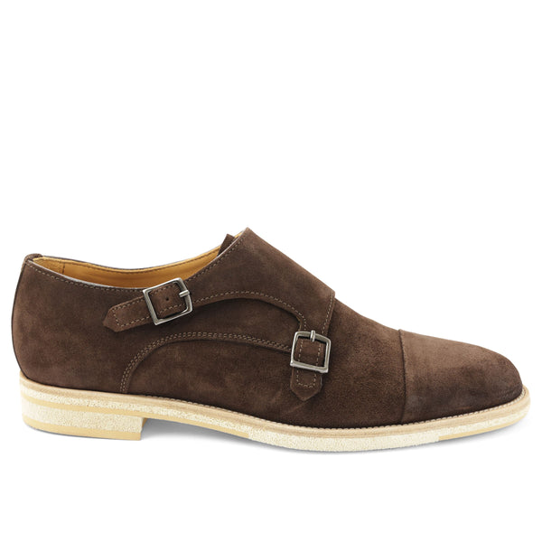 Maurizio Double Buckle Suede Shoe - Dark Brown
