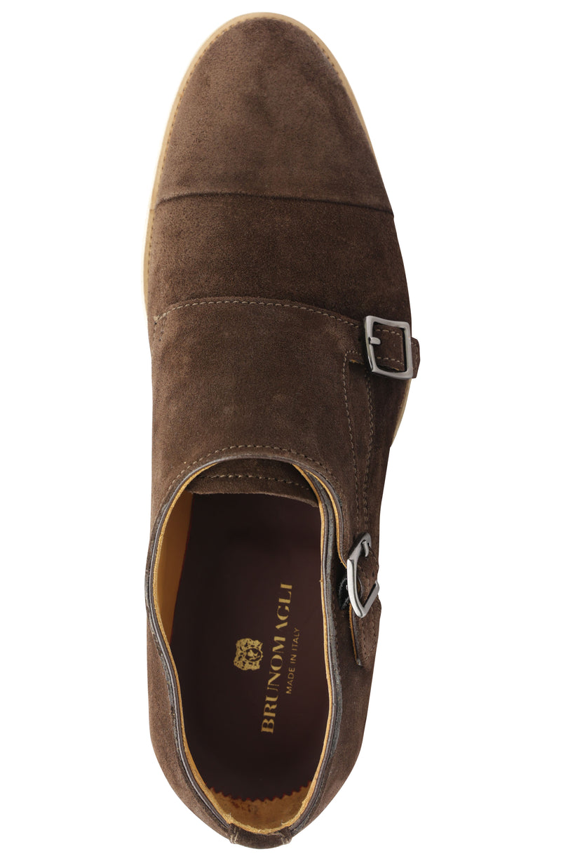 Maurizio Double Buckle Suede Shoe - Dark Brown